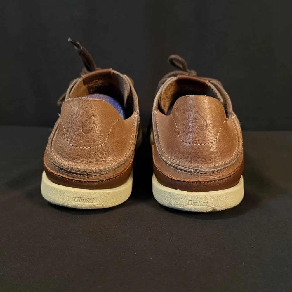 OluKai Nalukai Leather Lace Up Shoes Chukka Husk Silt Slip On 10378-6Z21 Mens 10